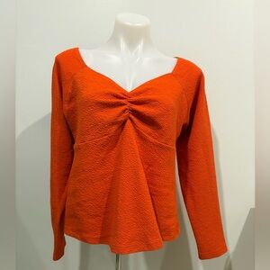Maeve by Anthropology Vibrant Orange Textured Blouse